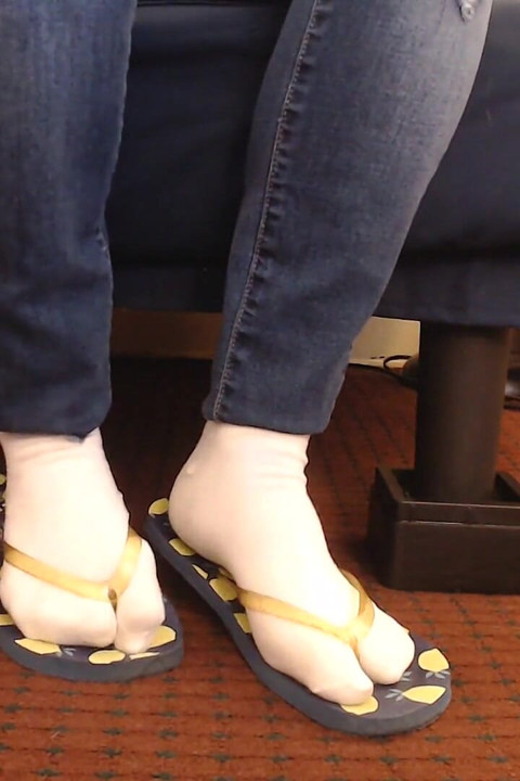 White Ankle Socks Big Worn Flip Flops