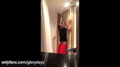 Sexy fit black dude in shorts visits the gloryhole