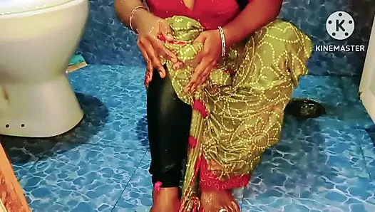 Desi Horny Girl Bathing in a Seductive Way with Saree and Red Blouse - Must See Full Video