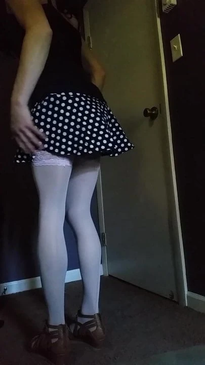 Petite sissy CD in her pantyhose and stained cum shirt 4