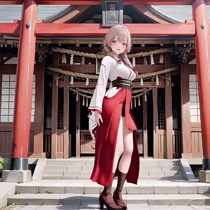 Forbidden Contrast Between Shrine & Bedroom, Wet Secrets Under Red & White Kimono.