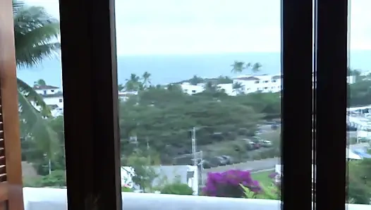 Beach mature shows off for 18 year old stepson to jerk off