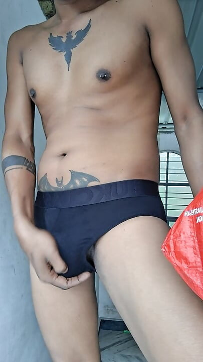 Open cock black briefs Desi solo