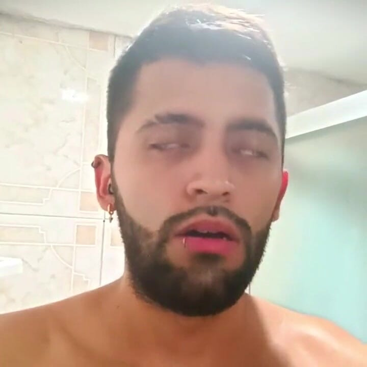 No hands water masturbation. Letting the stream of water fall on my big uncut Latino cock until it makes me cum.