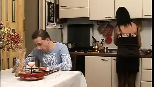 Hot mature housewife comforts her vicious stepson with a blowjob