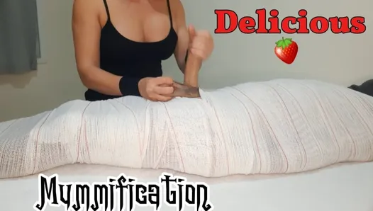 Part1 MUMMIFIED Handjob with interruption of cum for two minutes.