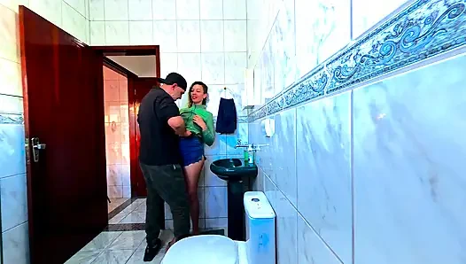 Step-niece alone in the bathroom and rubbing himself dryhump against her.