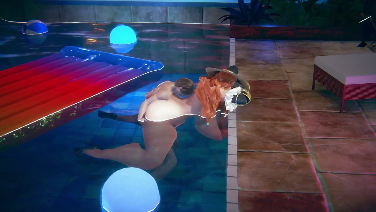 Follando a una bruja elfica grandota en la piscina: 3d hentai