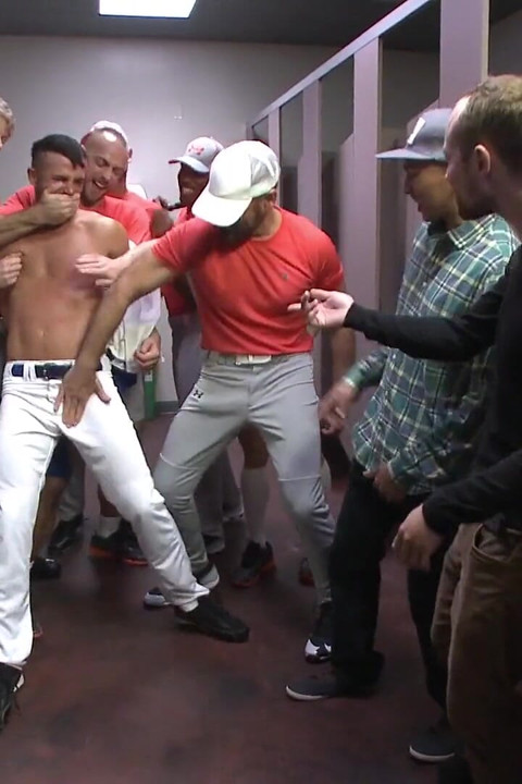 Pitcher Becomes Catcher! Bound Stud Takes a Baseball Bat up His Ass!