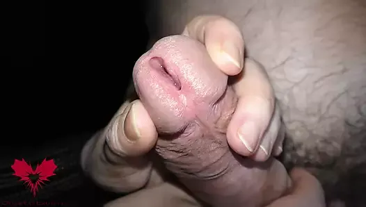She rubs the penis through the panties and opens the urethra.