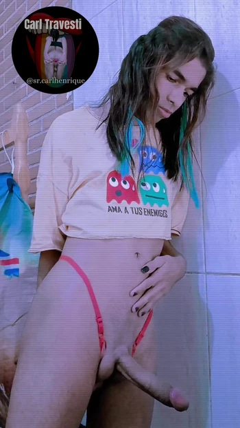Naked young shemale masturbating in sexy panties