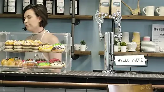 Girlsway - Casey Calvert Offers Free Pussy Eating as Cafe Grand Opening Special & Customers Line up