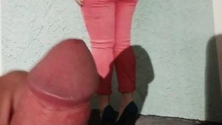 Cumtribute on big ass in pink jeans