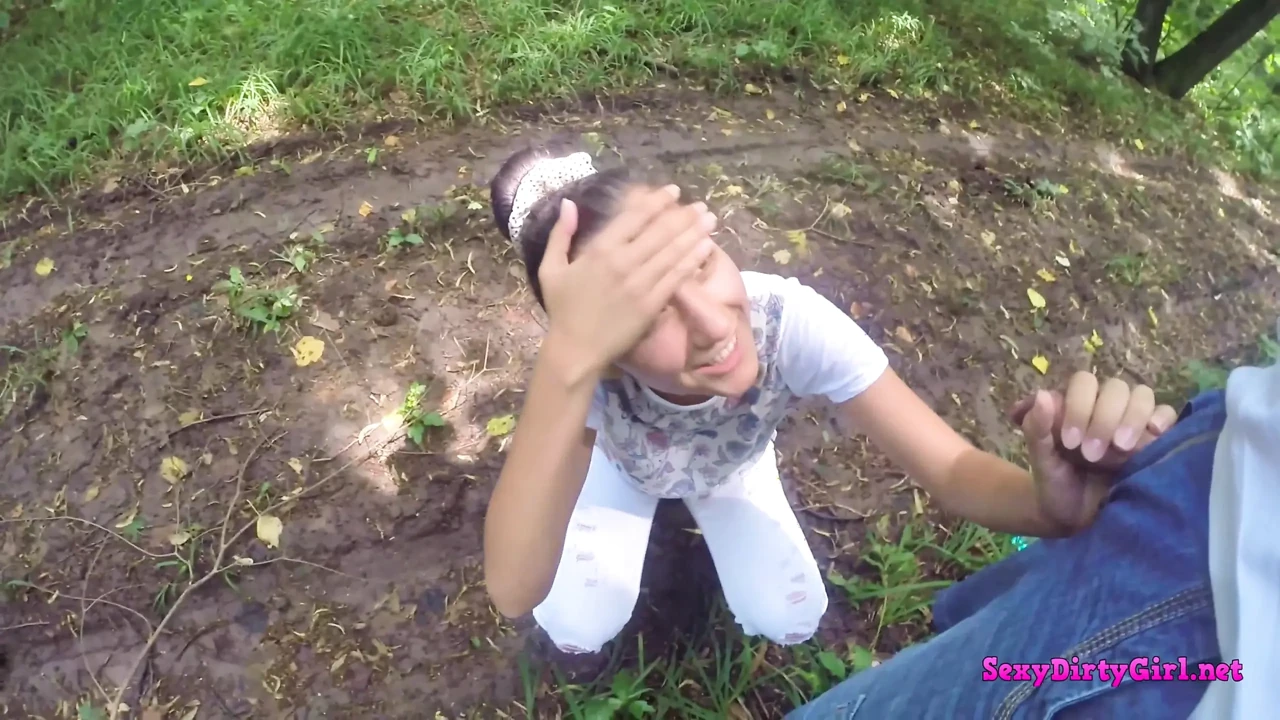 Teen suck cock in the woods and then masturbates next to a tree