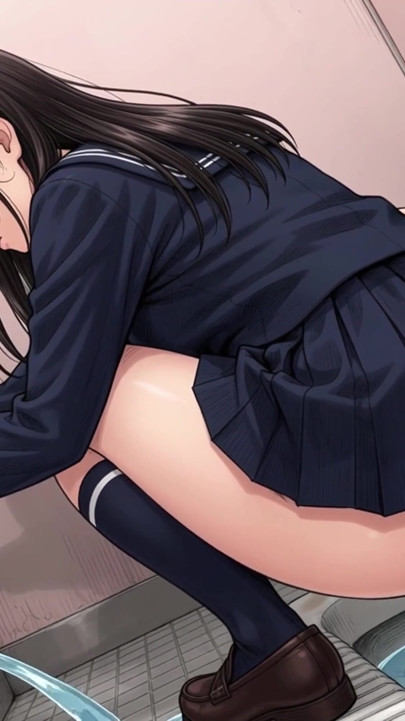 An office lady pees in the restroom, exposing her big, round butt | Clip 1