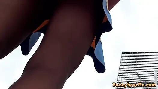 Blonde cheerleader flashing pussy while playing basketball