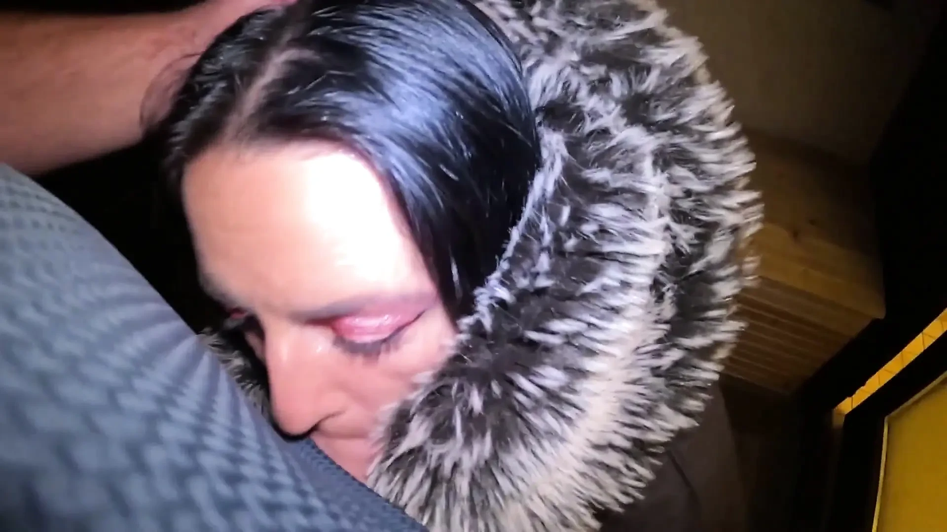 Midnight Blowjob in Stockings & Shearling Coat - Public Tease 295
