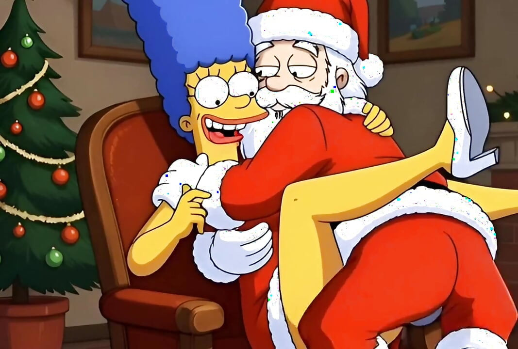 Le père Noël baise Marge Simpson, femme au foyer mariée, le jour de Noël