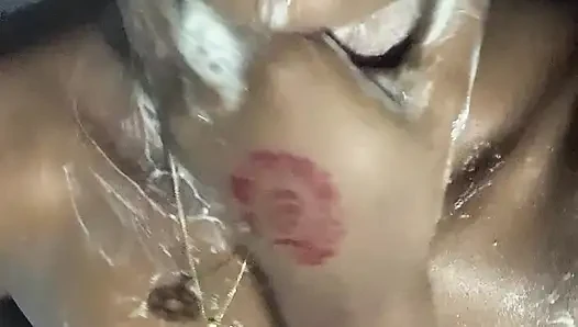 HOT ebony teen enjoys touching her boobs