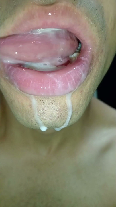 mouth milk, long tongue, sloopy, hard, kiss, tongue, playing with your cum, submissive, throat | Clip 1