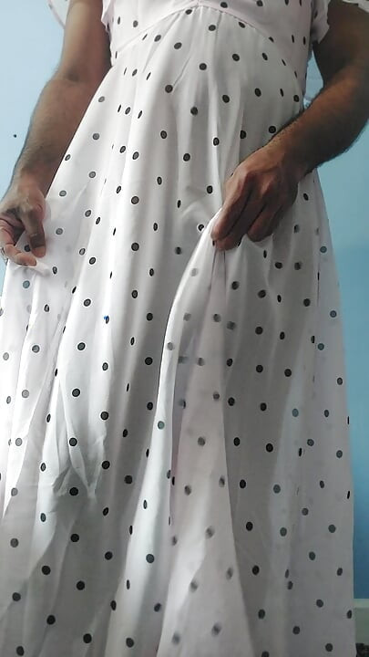 Boy masturbating wearing a Silk Seethrough Wet Pink polka dots Gawun