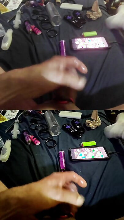 Masterbating with Cock Rings in Two Screens