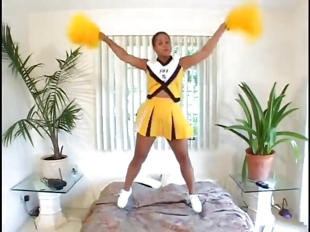 Black cheerleader rides big cock