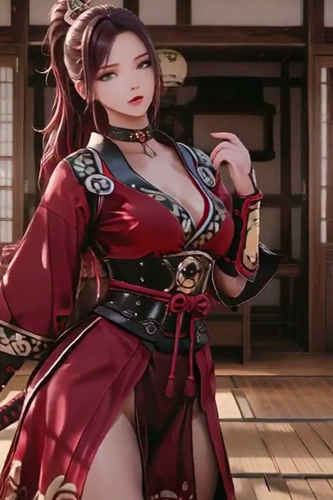 Crimson Samurai! Red-haired Warrior Kneeling in the Sun