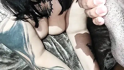 Playing with my dildo and then putting a real cock in my mouth