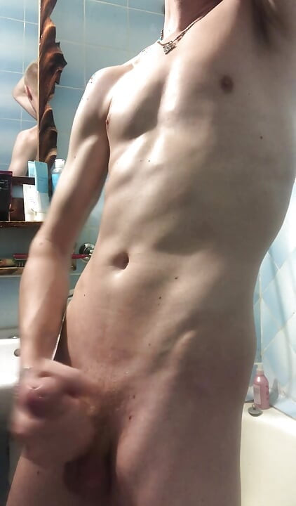 Hot Skinny Twink Jerks off in the Bathroom and Cums a Lot