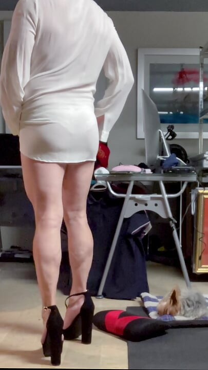 Beautiful Legged Slut in Heels and Sheer Dress