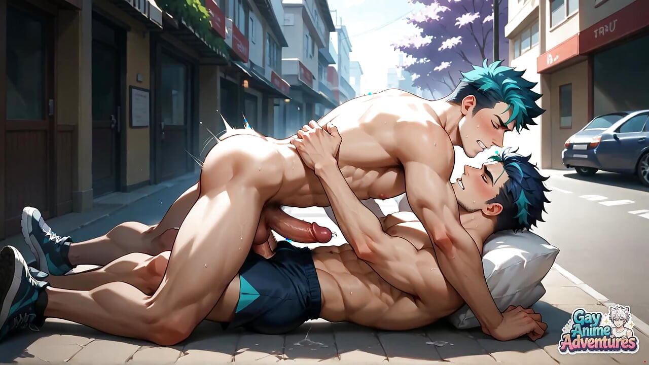 Watch Horny, Dissolute, Blue-haired Muscle Dudes Worshiping on Kyoto Streets in the Greatest Gay XXX Porn!