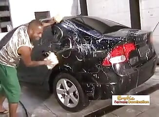 Customer gets her asshole fucked hard on her car at the carwash