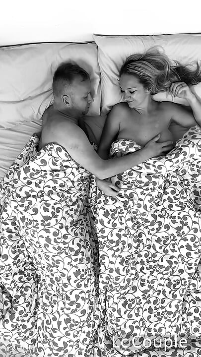 Overhead Night Cam - Real MILF Couple in Black and White with Intense Female Orgasm