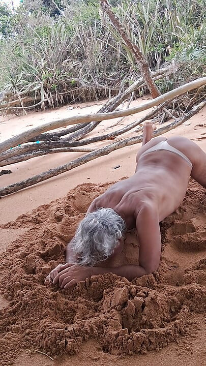 Ladysilva femboy on the beach in panties showing off her hot big ass