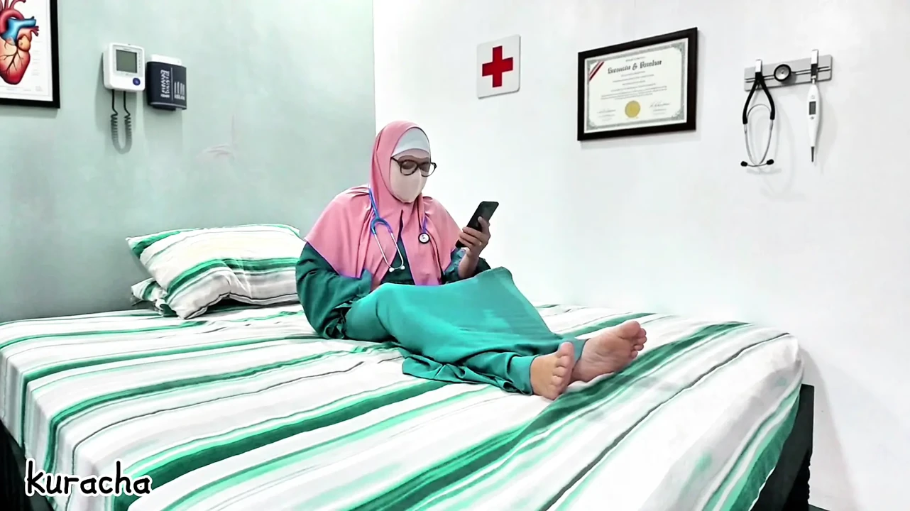 Hijab Muslim Doctor video call with her secret lover on breaktime at Hospital