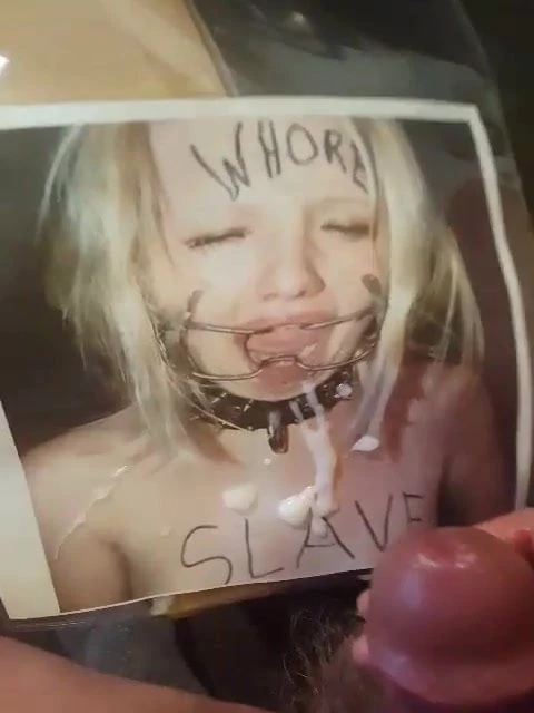 Tribute Blonde whore slave gets cum facial