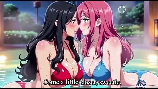 Stepmom and stepsister taking hot bath and pressing togather