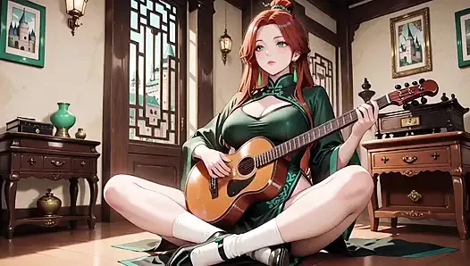 Kızıl saçlı ve zümrüt qipao! Doğu avlusunda tembel baştan çıkarma