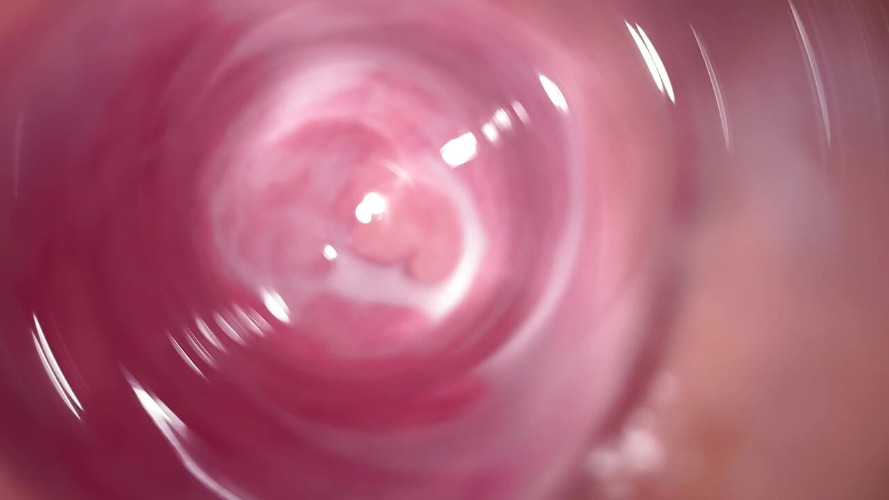 Camera deep inside Mia's tiny creamy vagina