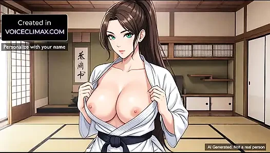 Учитель каратэ светит большими сиськами и начинает Asmr инструкция по дрочке на пробном классе каратэ - хентай F4M аниме