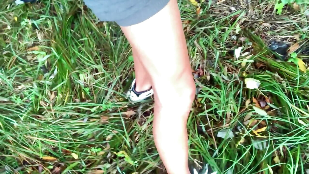 Twink in White Sneakers Jerks off Through Rainy Day Outdoor