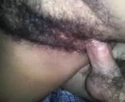 sticking and cumming on a hairy fat pussy
