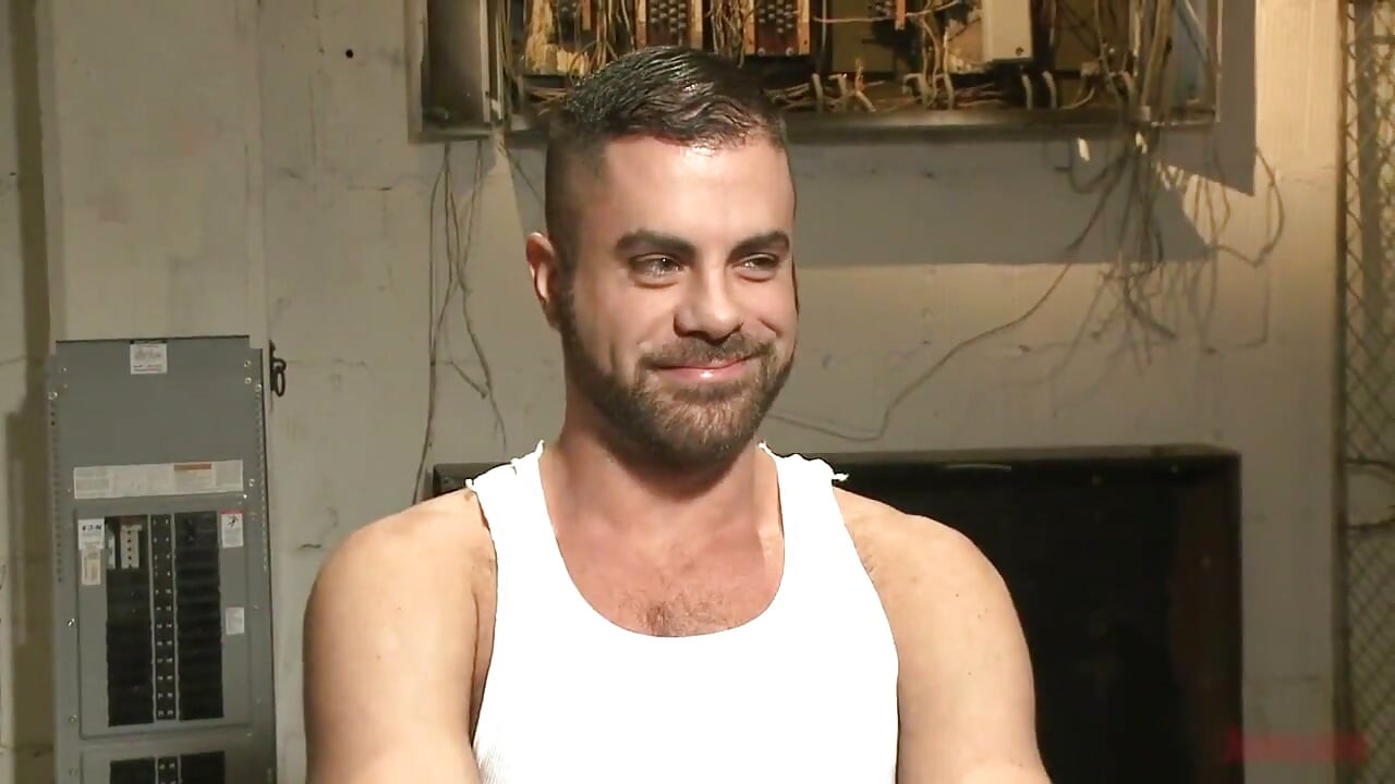 Pissed off Janitor Fucked in Bondage by Horny Bathroom Cruisers