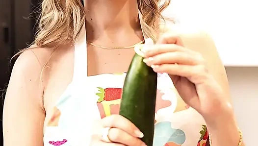 Horny Beautiful Maid Shoves a Thick Cucumber Into Her Tight Pussy in Her Boss's Kitchen