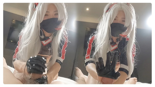 Azur Lane, sexy Race queen Prinz Eugen Cosplayer wird gefickt, Transvestit ladyboy Hentai Cosplay 9