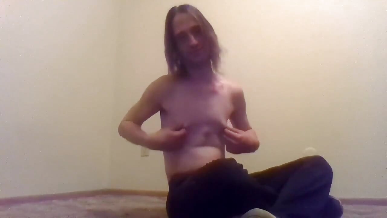 Topless Transgirl Brushing Her Own Hair