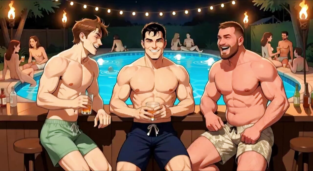 Cuck husband lets wife get fucked by other men beside the pool