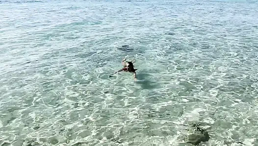 Monika Fox Schwimmt Im Karibischen Meer Und Posiert Nackt Auf Den Riffen