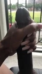 Blk T-Girl Cums Outside